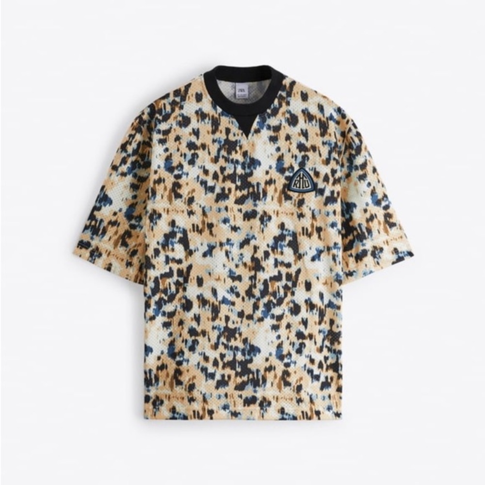 Zara x RHUIGI Animal Print Jersey Shirt Short Sleeve Oversize Mens Size XL